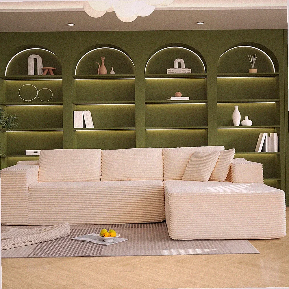 106 Cloud Sectional Couch Chaise Lounge L-Shape Modular Boneless Sofa Beige