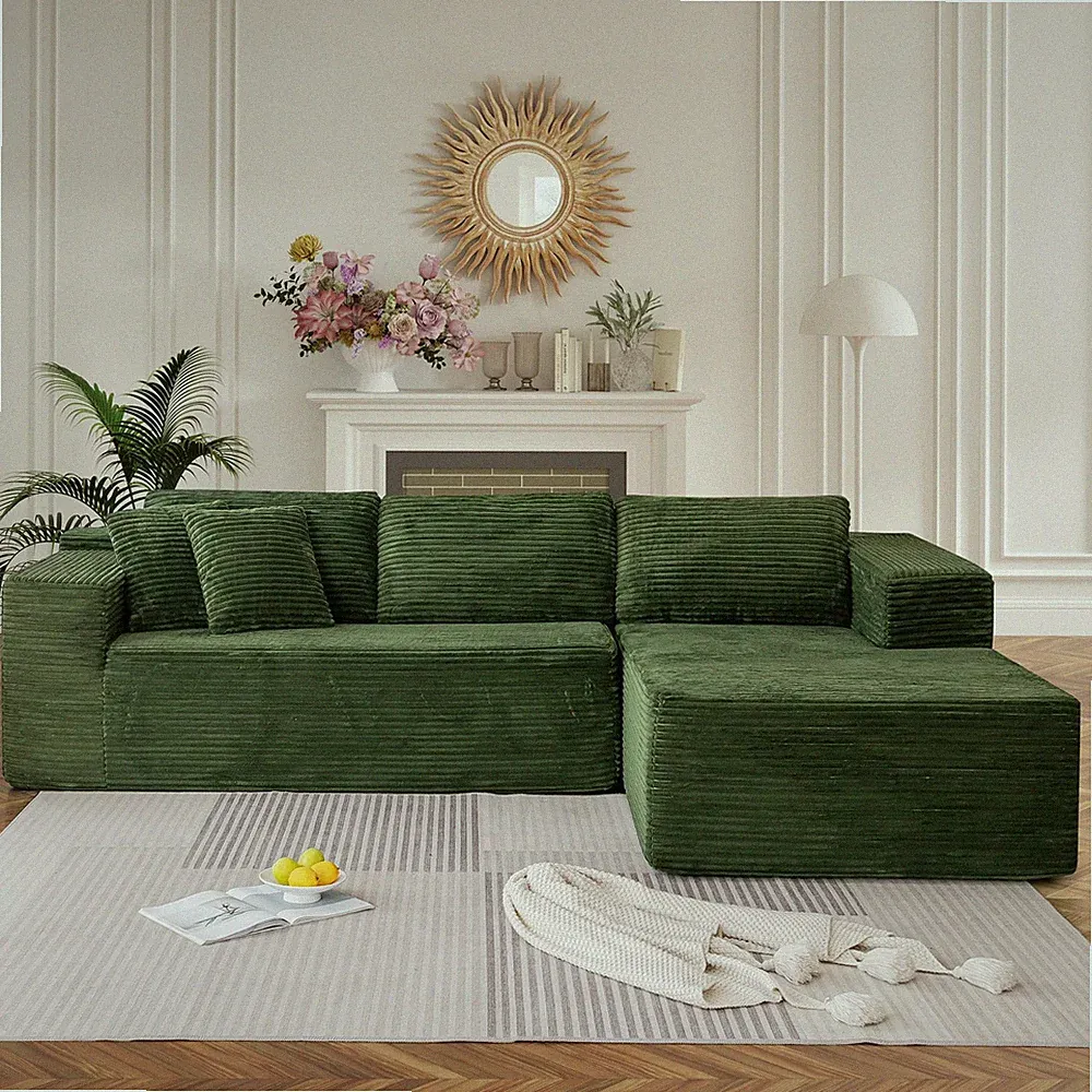 106" Cloud Sectional Couch Chaise Lounge L-Shape Modular Boneless Sofa Green