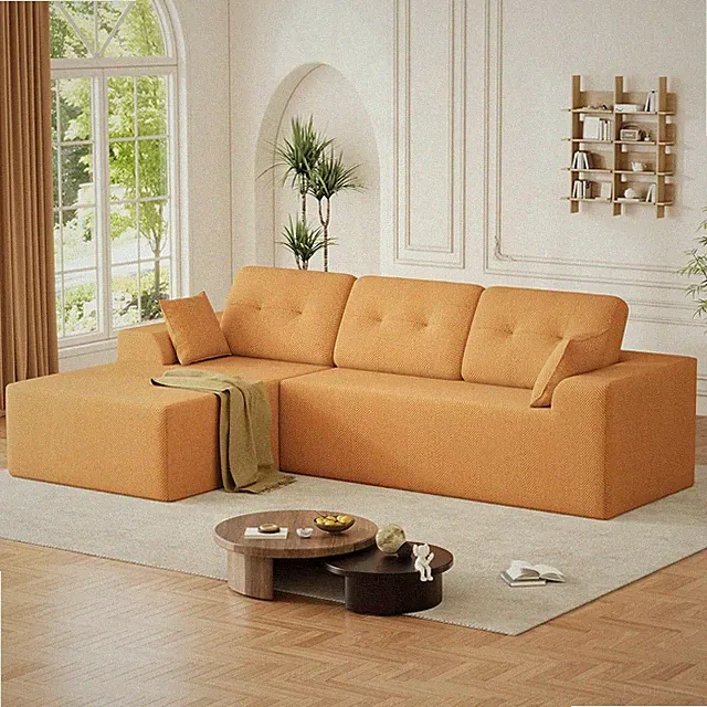 106" Cloud Sectional Couch, Compressed L-Shaped Sofa with Deep Seat Chaise, Bone