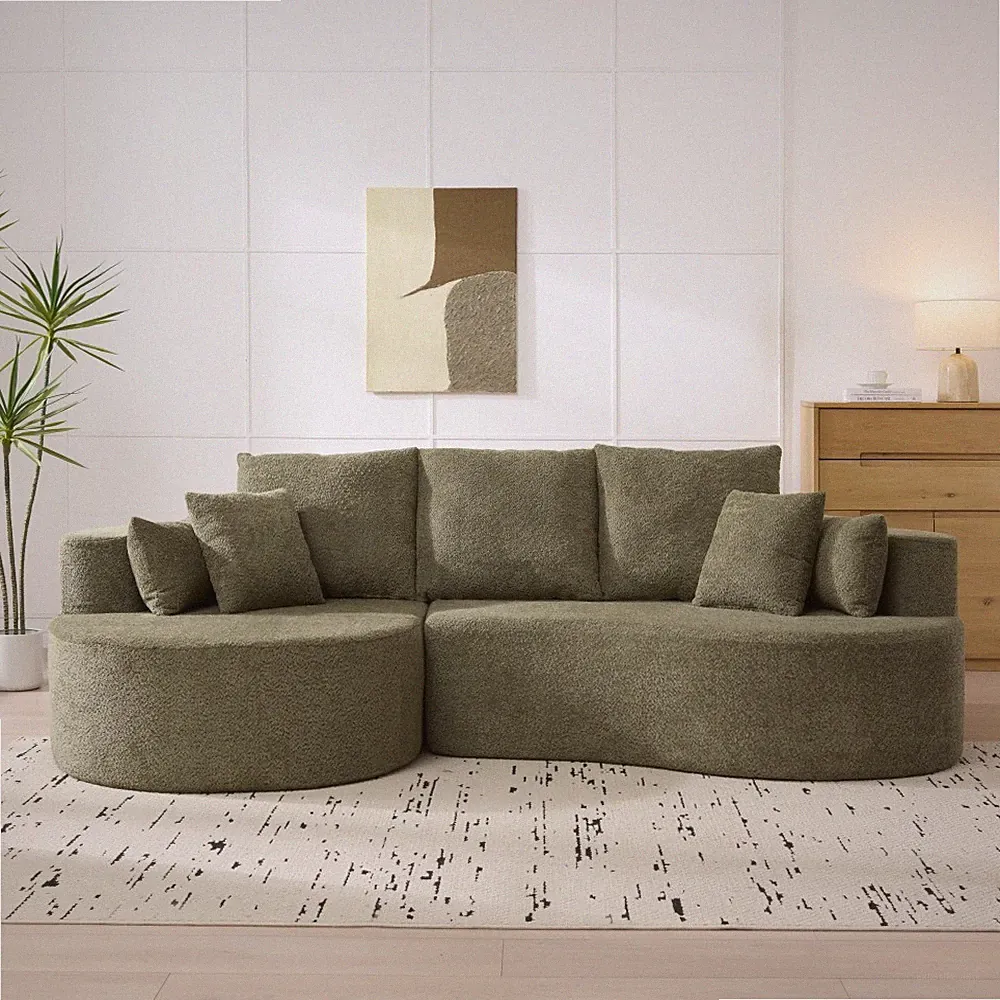 106" Curved Fabric Sectional Sofa w/ Chaise,Cloud Boucle,Forest Green