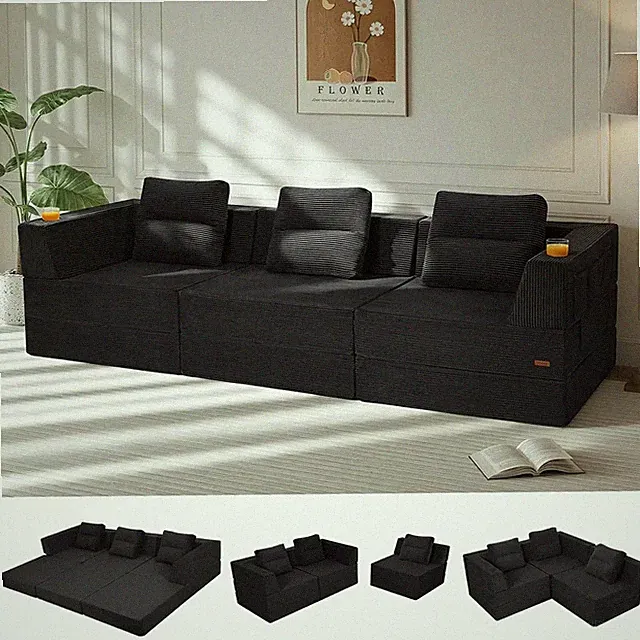 106'' Futon Sofa Bed 3 Seater 4 in 1 Folding Convertible Sleeper Couch