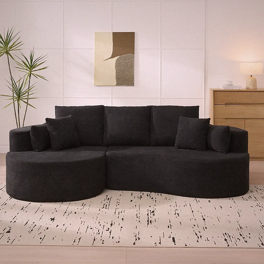106 in. 2 - Piece Fabric Cloud Curved Sectional Boucle Sofa,CHAISE LOUNGE, BLAC