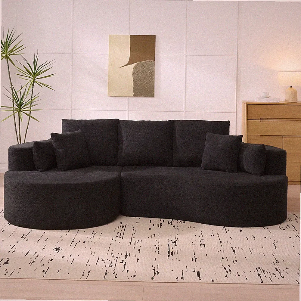 106 in. 2 - Piece Fabric Cloud Curved Sectional Boucle Sofa,CHAISE LOUNGE, BLACK