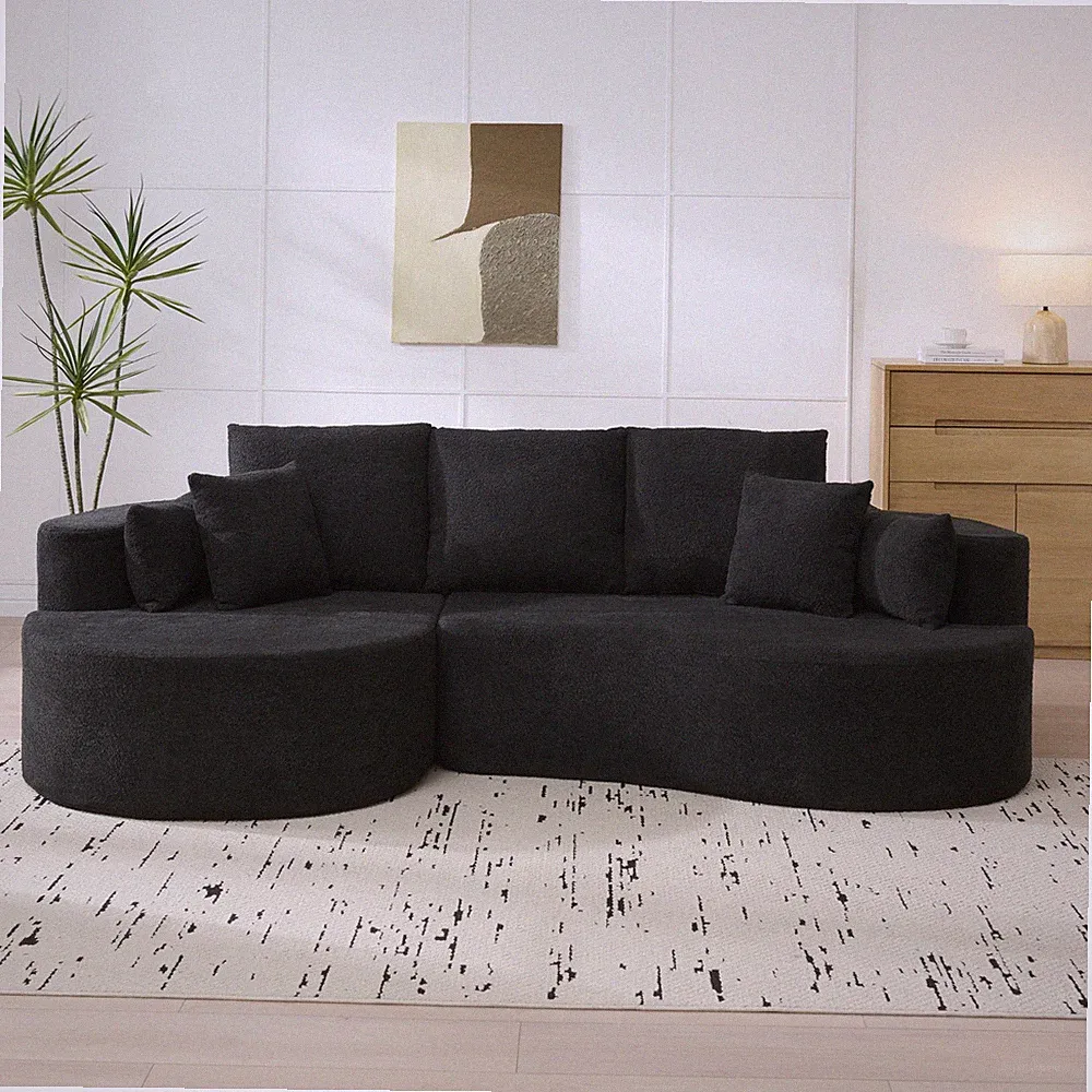 106 in. 2 - Piece Fabric Cloud Curved Sectional Boucle Sofa,CHAISE LOUNGE, BLACK