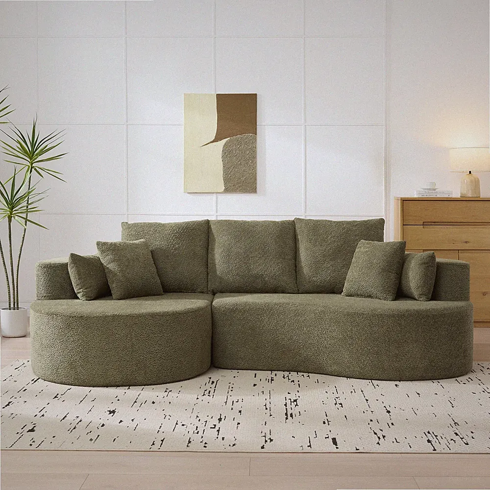 106 in. 2 - Piece Fabric Cloud Curved Sectional Boucle Sofa,CHAISE LOUNGE, FORE
