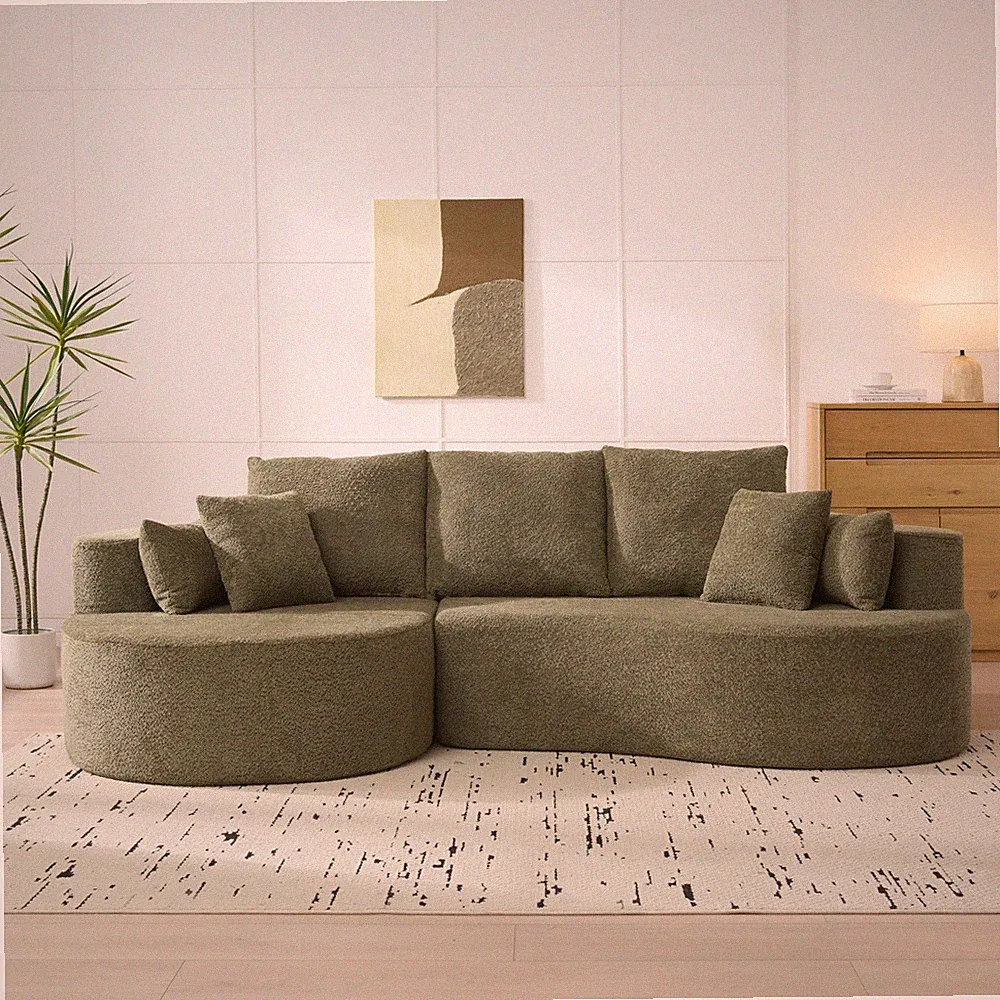 106 in. 2 - Piece Fabric Cloud Curved Sectional Boucle Sofa,CHAISE LOUNGE, FORES