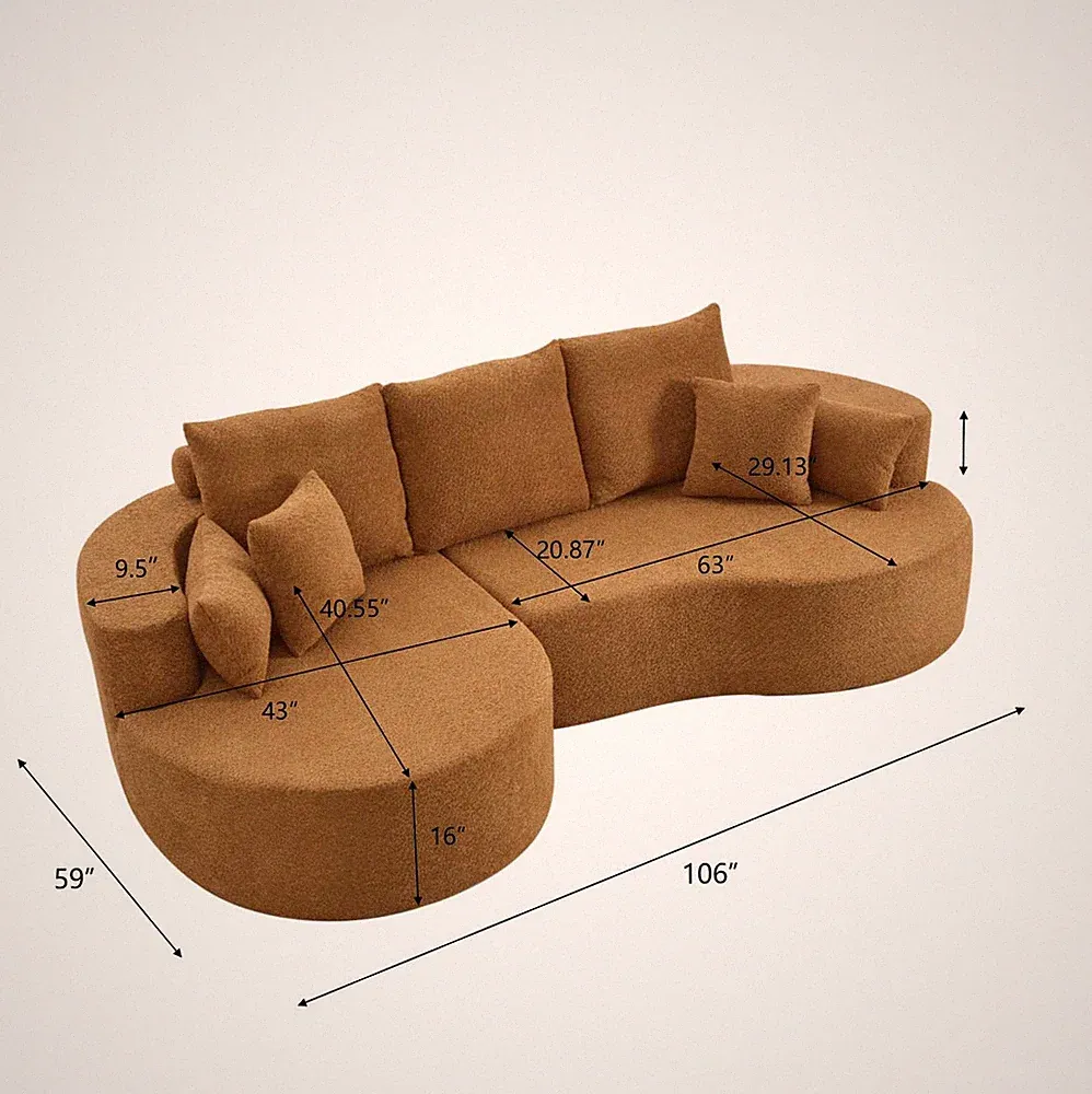 106 in. 2 - Piece Fabric Cloud Curved Sectional Boucle Sofa,CHAISE LOUNGE, NOM