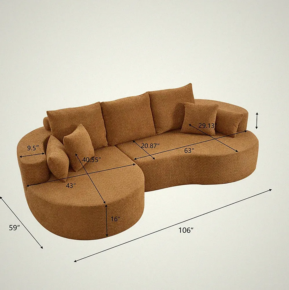 106 in. 2 - Piece Fabric Cloud Curved Sectional Boucle Sofa,CHAISE LOUNGE, NOMAD