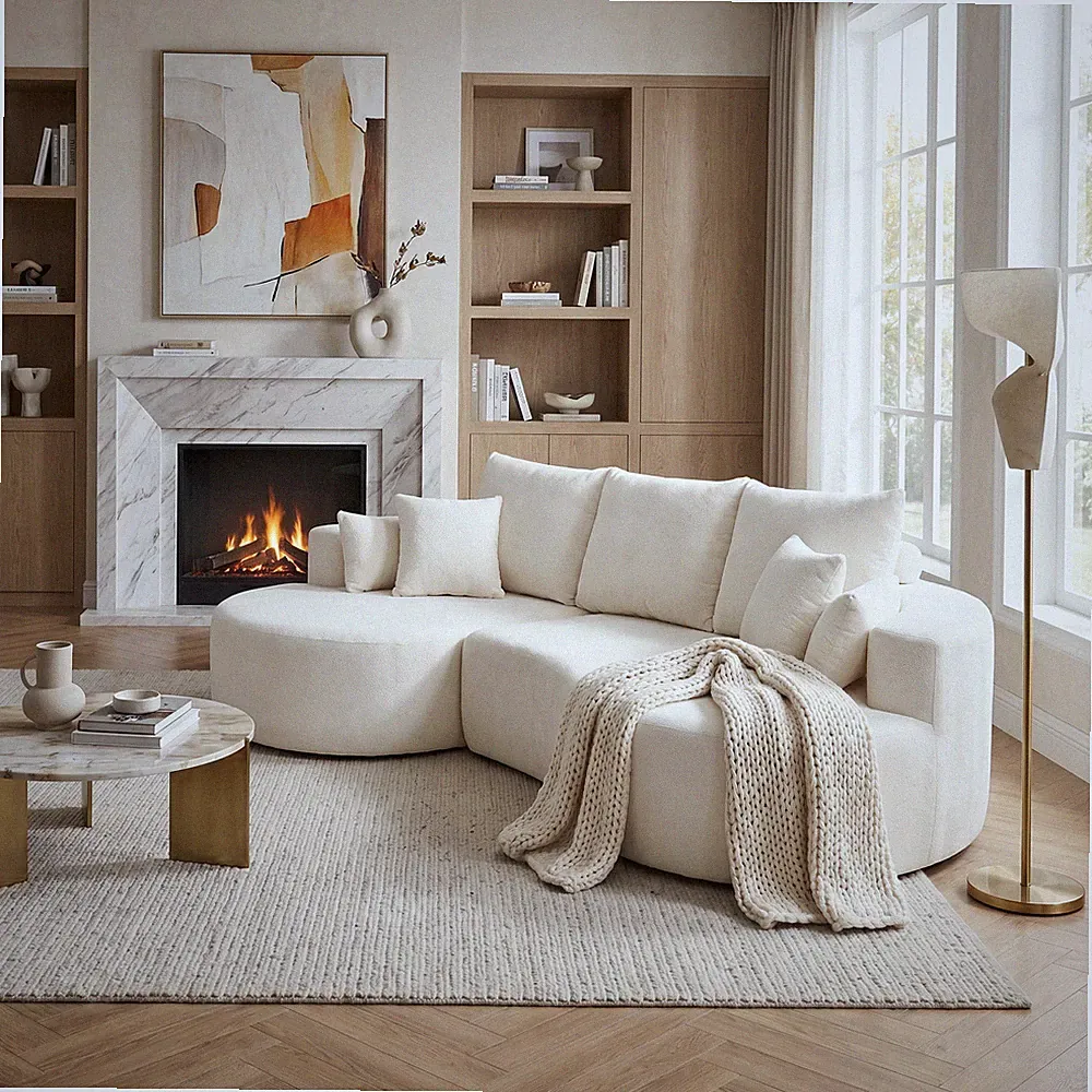 106 in. 2-Piece Fabric Cloud Curved Sectional Chenille Sofa w/Chaise For Living