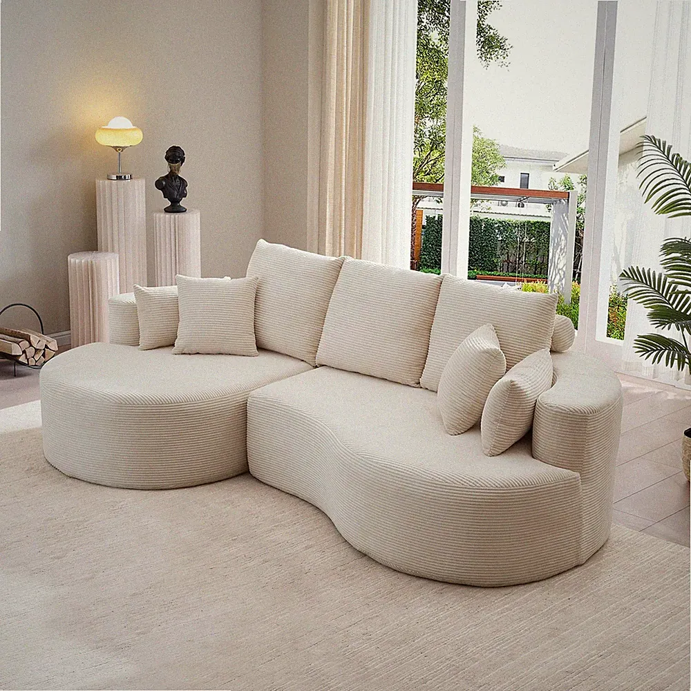 106 in. 2 - Piece Fabric Cloud Curved Sectional Corduroy Sofa with Chaise For