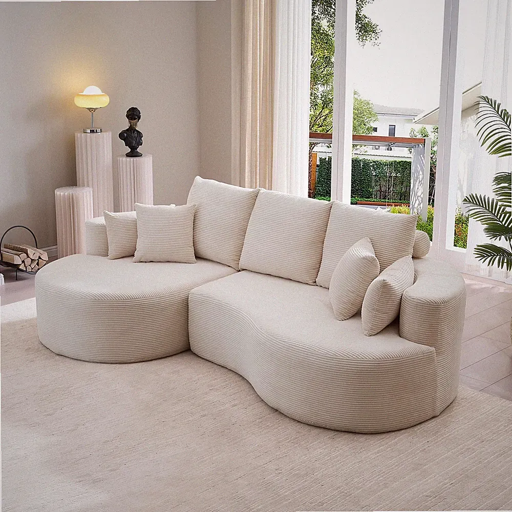 106 in. 2 - Piece Fabric Cloud Curved Sectional Corduroy Sofa with Chaise For L