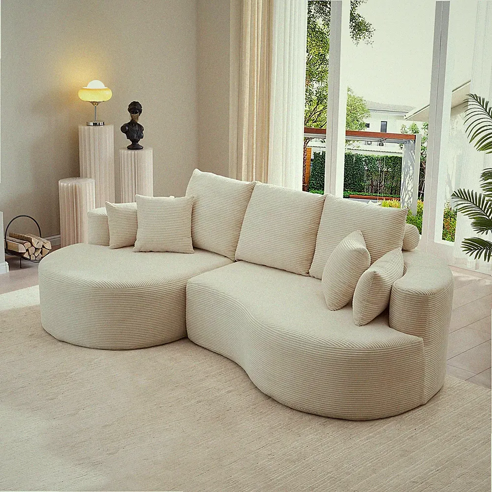 106 in. 2 - Piece Fabric Cloud Curved Sectional Corduroy Sofa with Chaise For Li