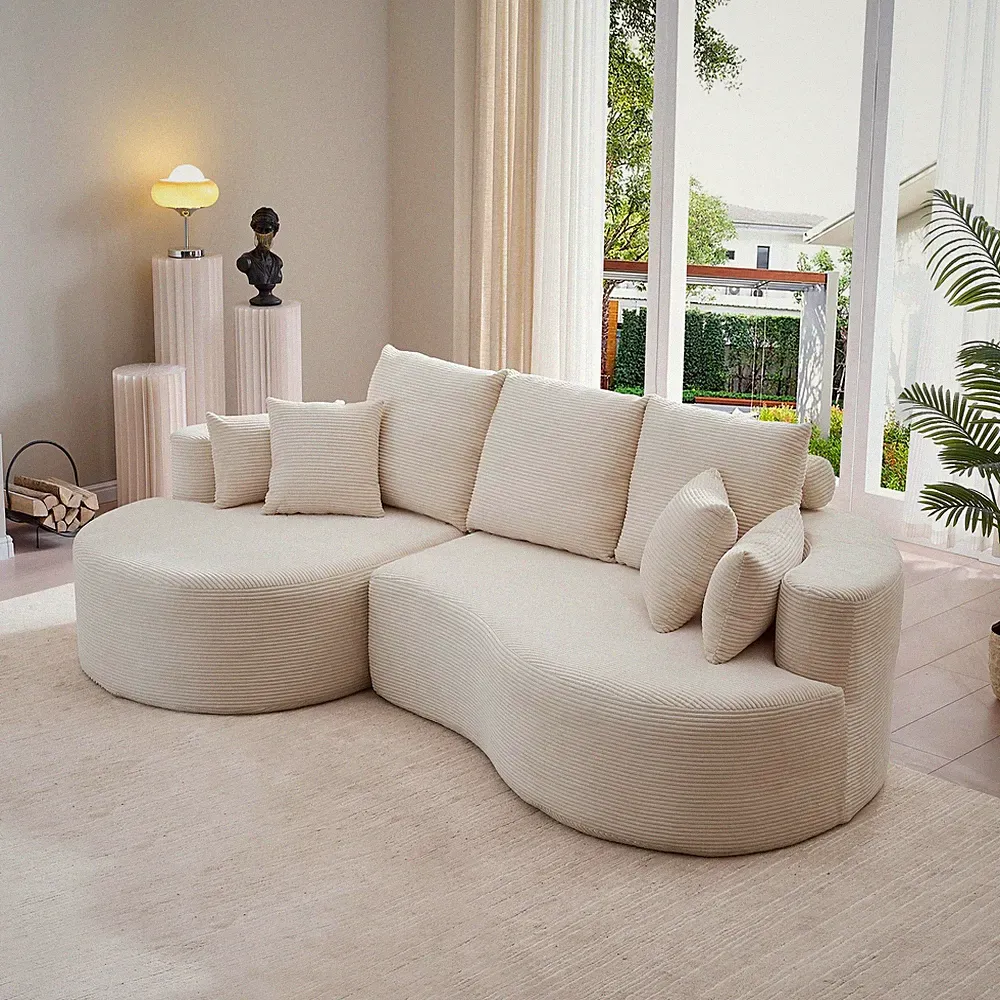 106 in. 2 - Piece Fabric Cloud Curved Sectional Corduroy Sofa with Chaise For Li
