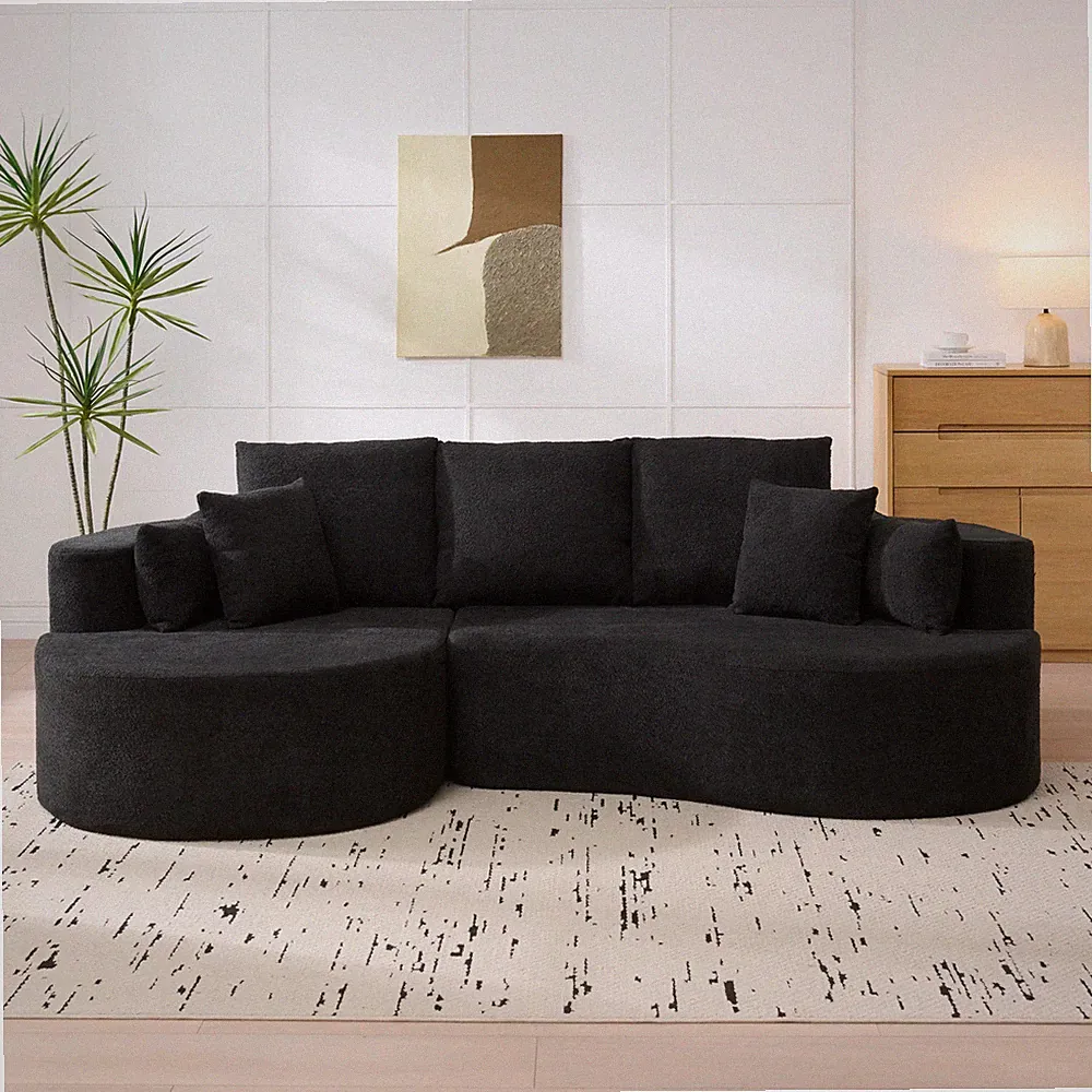 106-Inch 2-Piece Curved Sectional Cloud Sofa with Boucle Fabric Black