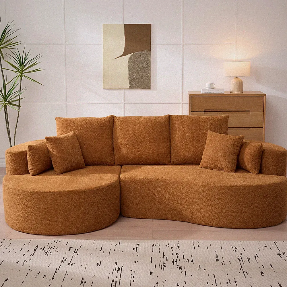 106-Inch 2-Piece Curved Sectional Cloud Sofa with Boucle Fabric Camel