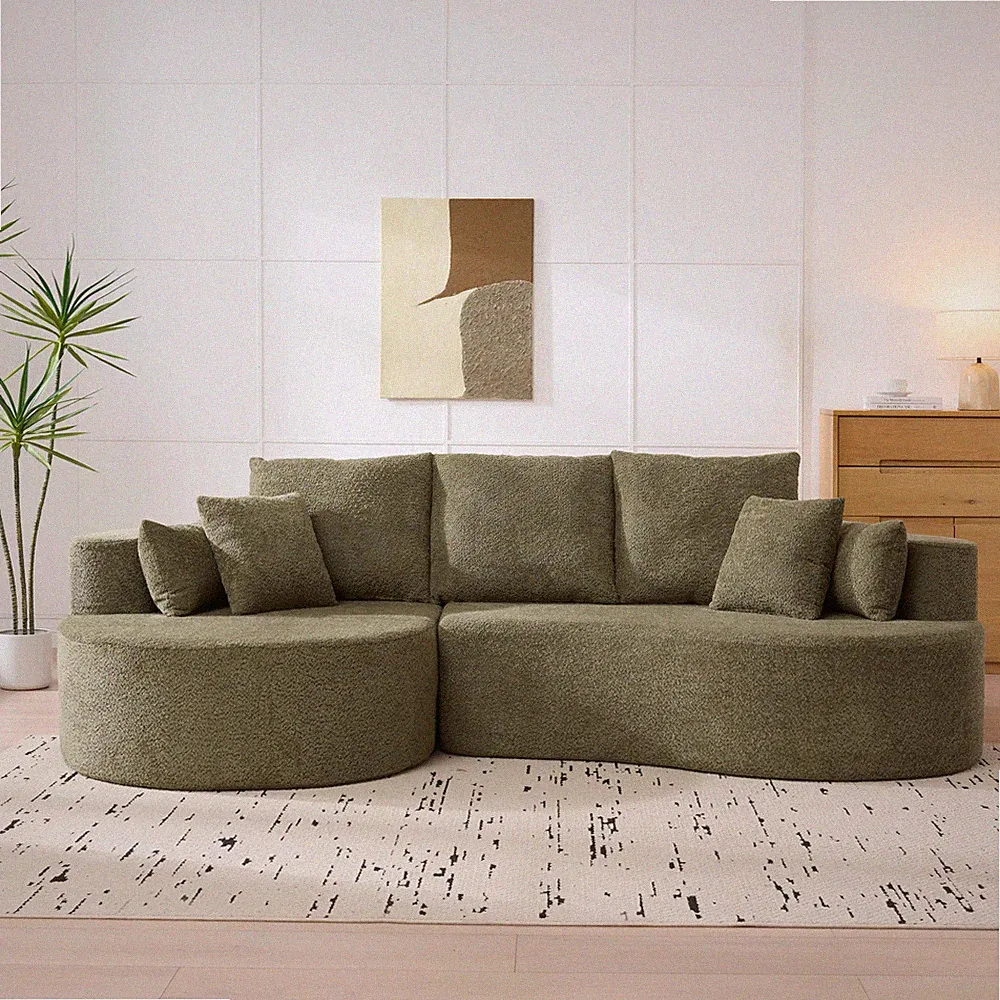 106-Inch 2-Piece Curved Sectional Cloud Sofa with Boucle Fabric Green