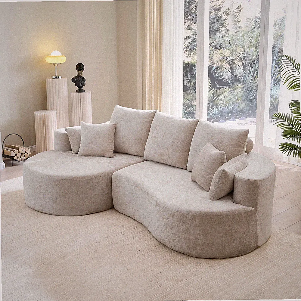 106-Inch 2-Piece Curved Sectional Cloud Sofa with Chenille Fabric Silver