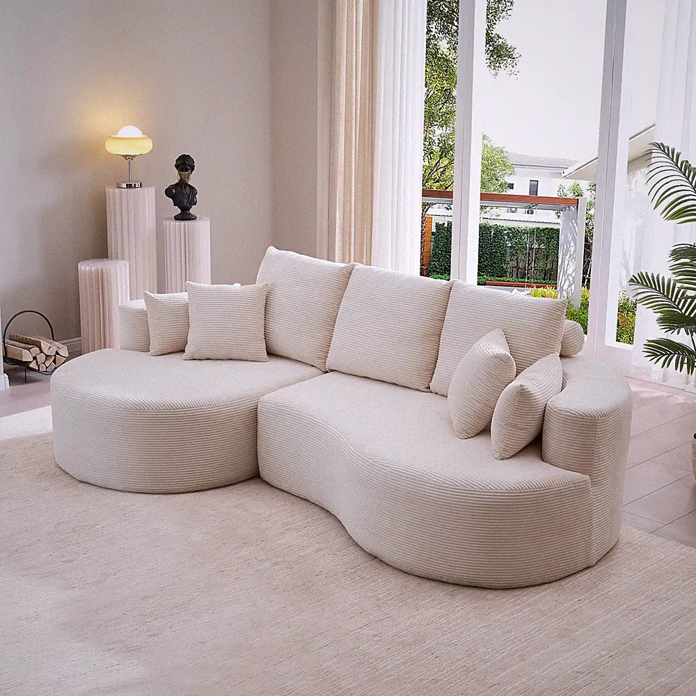 106-Inch 2-Piece Curved Sectional Cloud Sofa with Corduroy Fabric Gray