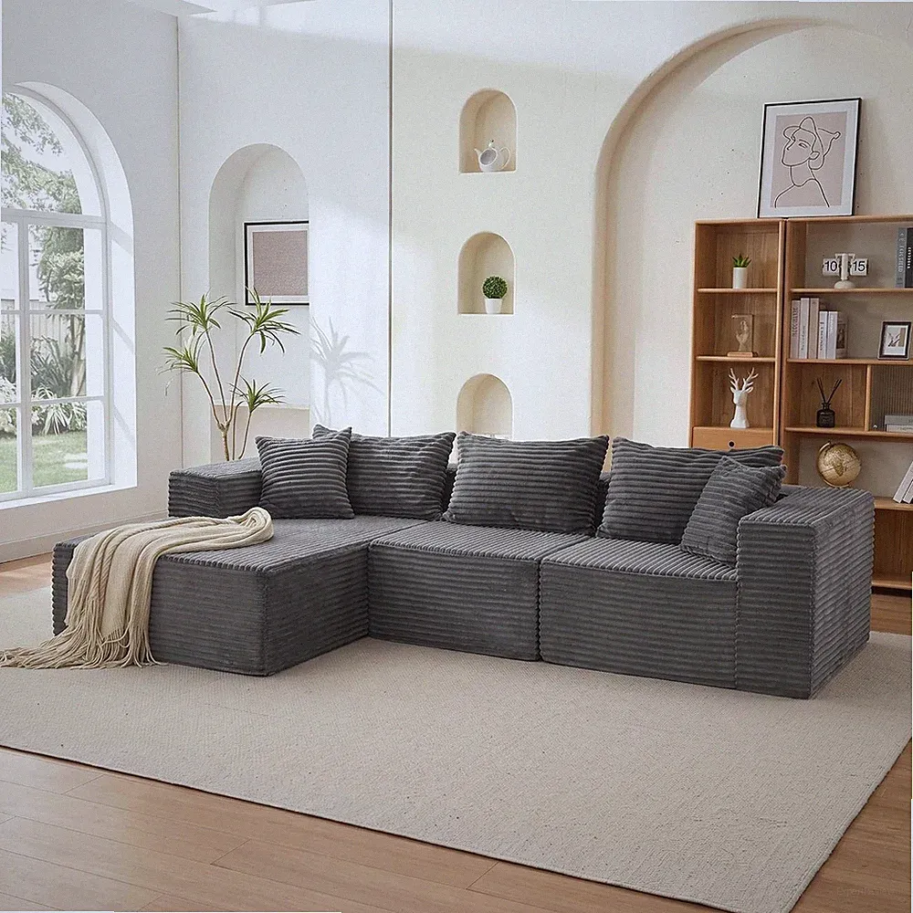 106 Inch Fluffy Modular Sectional Sofa with Chaise, Deep Seated L-Shape Cloud Co