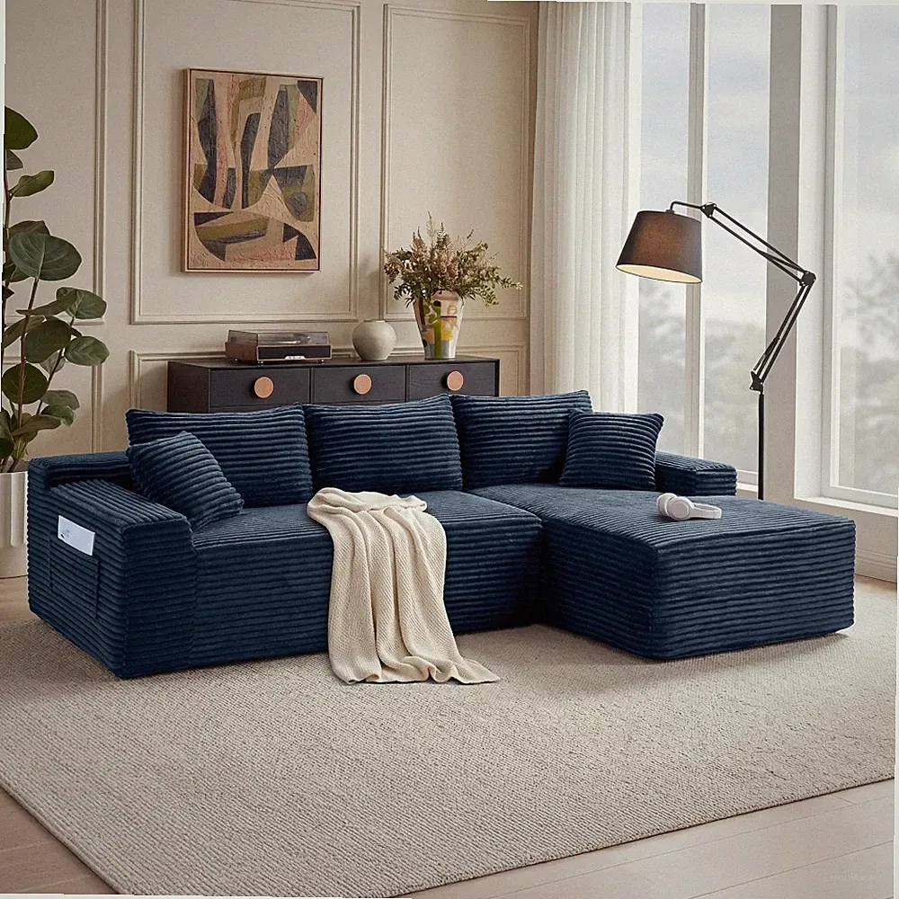 106" L-Shaped Cloud Couch Sectional Reversible Chaise Jumbo Corduroy No Assembly