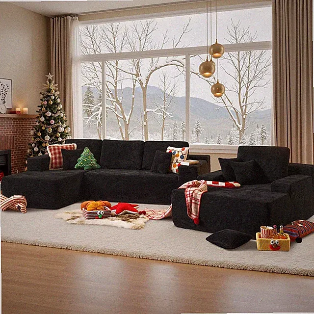 106" L-Shaped Cloud Sectional Sofa with Oversized Chaise Lounge, No-Assembly Liv