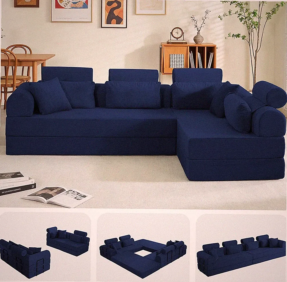 106" L-Shaped Futon Sofa Bed,Modular Boneless Couches for Living Room