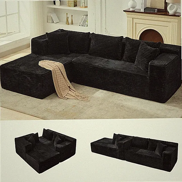 106" L Shaped Modular Cloud Sectional Sofa with Cushions, Black
