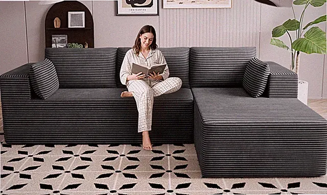 106 L Shaped Modular Sectional Sofa Right Facing Chaise Memory Foam Grey