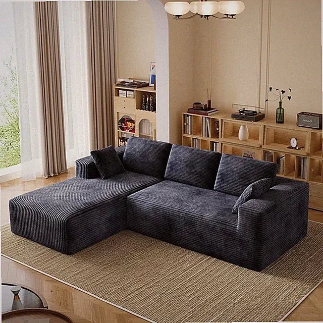 106" L-Shaped Modular Sectional Sofa W/ Chaise Boneless Corduroy Cloud Couch