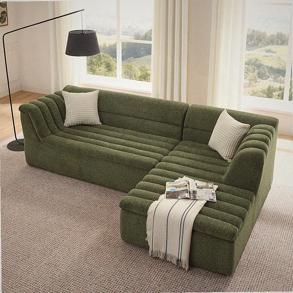 106" L-Shaped Modular Sectional Sofa with Chaise for Living Room, Chenille Uph