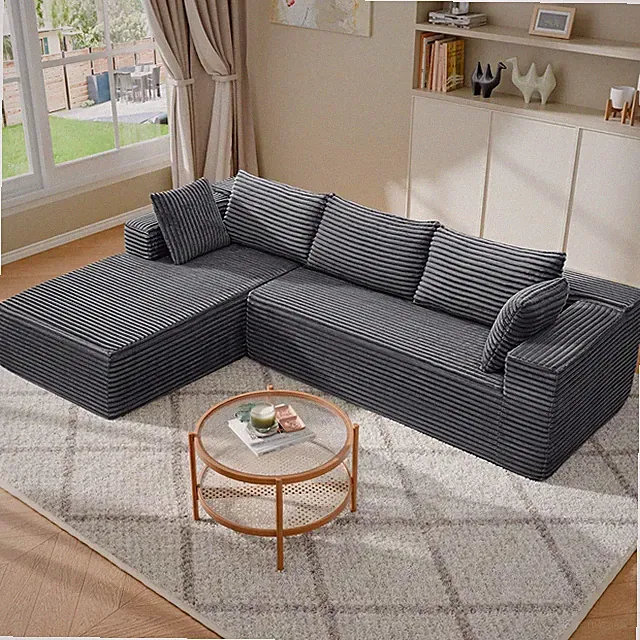 106’’ L-Shaped Modular Sectional Sofa with Right Chaise, Boneless Comfy Flannel