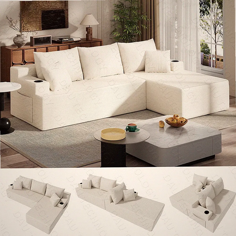 106" L Shaped Sectional Cloud Couch w/ Right Facing Chaise Plush Boneless Sofa