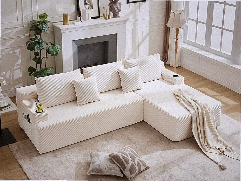 106" L Shaped Sectional Cloud Couch with Right Facing Chaise Plush Boneless Sofa