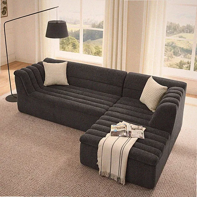 106" L-Shaped Sectional Sofa w/ Chaise, Chenille Upholstery, No Pillows