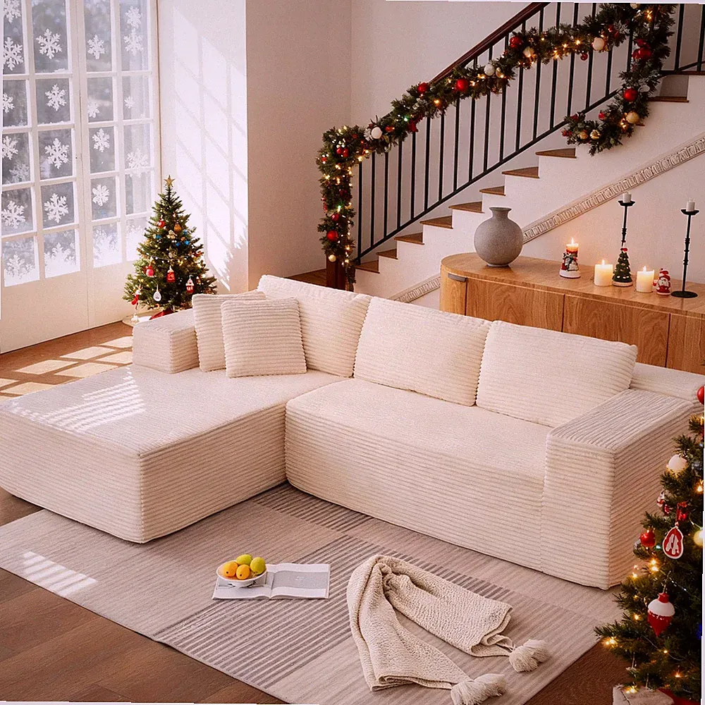 106" Modular Cloud Sectional Sofa Deep Seats & Chaise No-Assembly