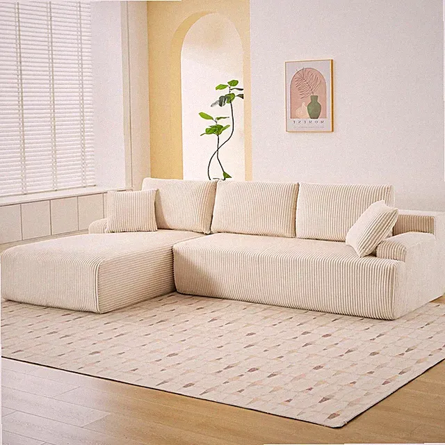 106" Modular L-Shaped Corduroy Sectional Sofa with Chaise Lounge, No Assembly