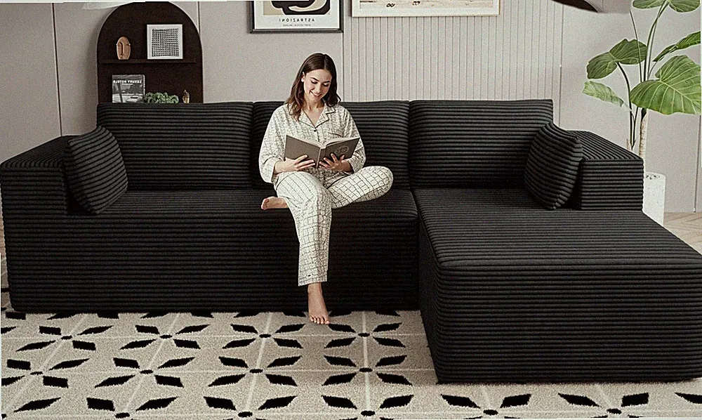 106 Modular L-Shaped Sectional Right Chaise Memory Foam Black