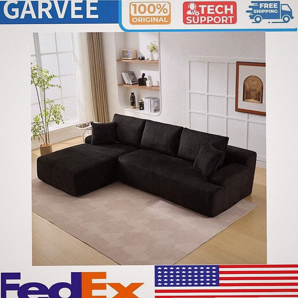 106" Modular Sectional Couch with L-Shape Right Chaise Upholstered Sleeper Sofa