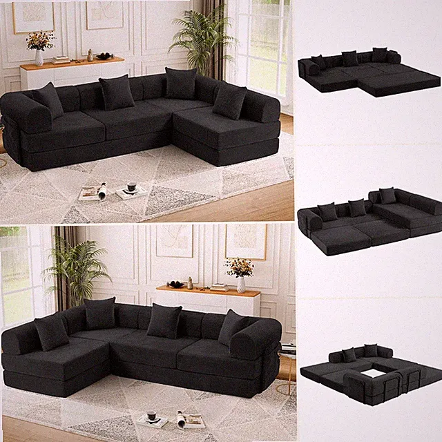 106" Modular Sectional Sofa Bed, L-Shaped Convertible Sleeper Sofa with Fixed-Sh
