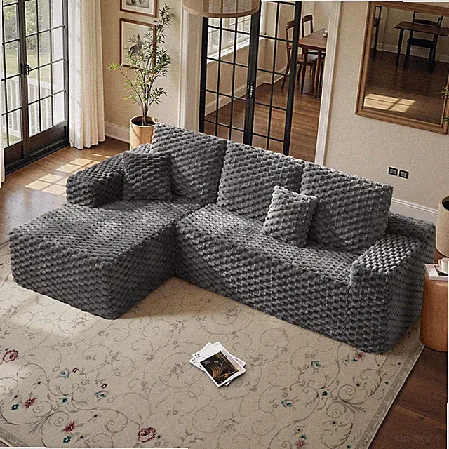 106" Oversized L-Shaped Modular Sectional Sofa Cloud Corduroy No Assembly Grey