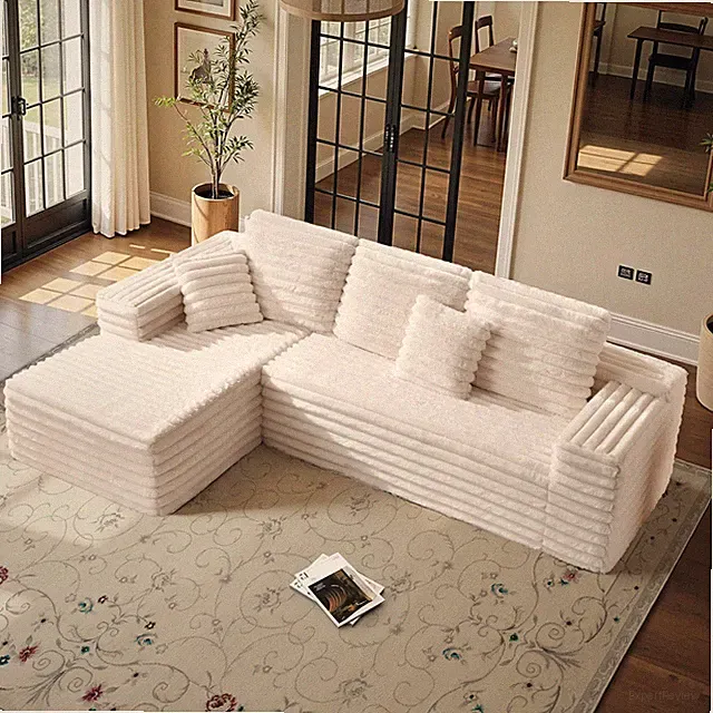 106 Oversized Modular L Shaped Boneless Sectional Sofa Deep Seat Corduroy Cream