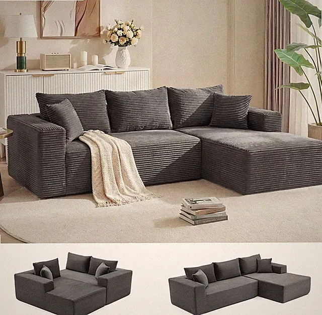 106" Sectional Boneless Couches with Chaise - Deep Seat Comfy L Shaped Sofa, Cor