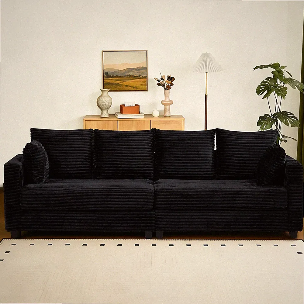 106" Sectional Sofa Corduroy Cloud Couch with Cushions Free Combination Sofa Set
