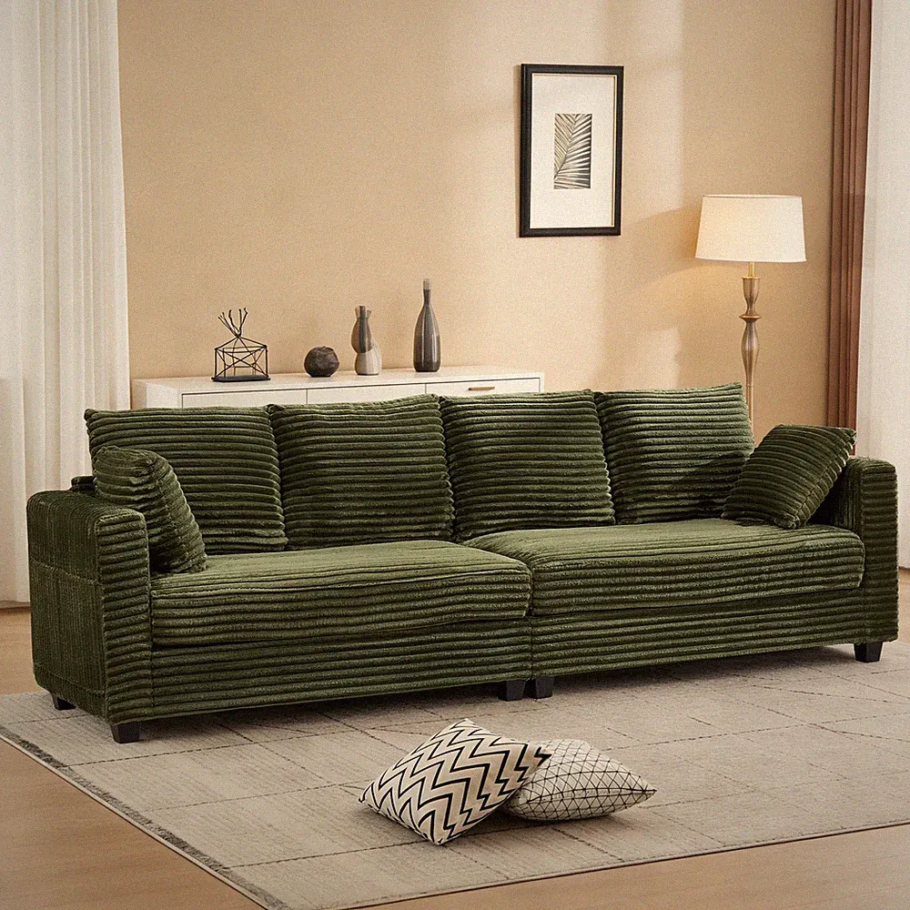 106" Sectional Sofa Modern 4 Seater Cloud Sofa with Side Pockets & Throw Pillows
