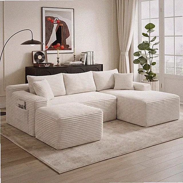 106" U-Shaped Modular Boneless Sofa w/ Right Chaise,Ottoman,5 Seater Sofa Couch