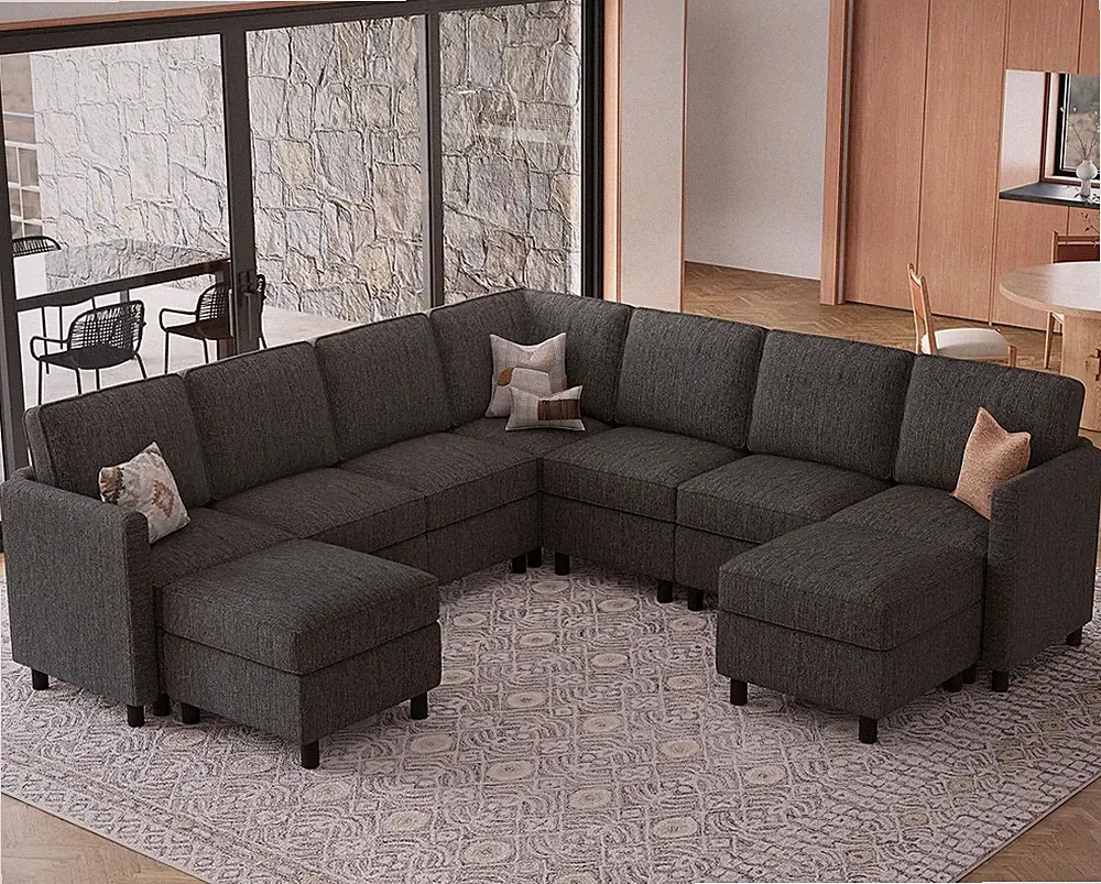 107.1" 9 Seats Modular Sectional Sofa U Shaped Couch Big Corner Washable Section