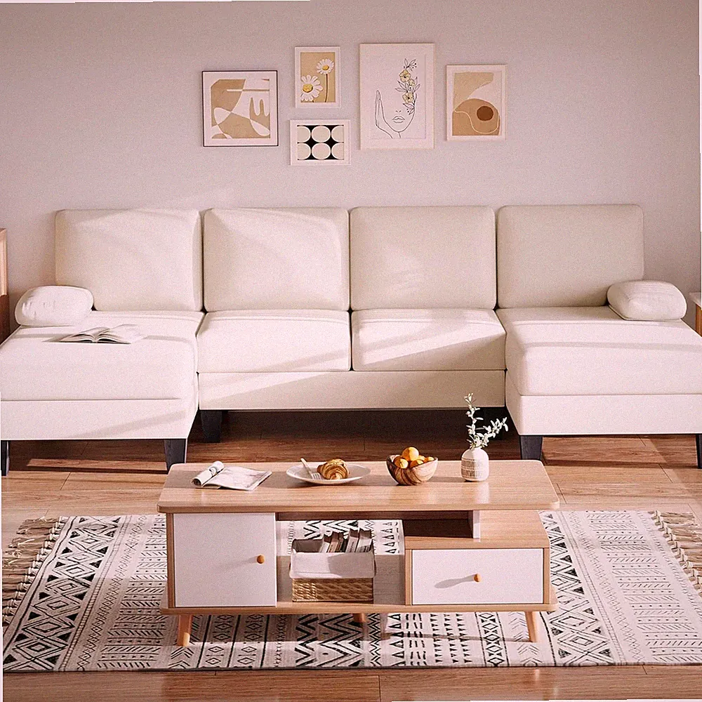 107.3" Sectional Couches for Living Room, U Shaped Modular Sofa Couch, Beige
