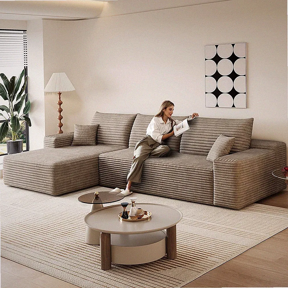 107.5" Corduroy Modular Sectional Sofa L Shaped Cloud Couch with Left Chaise