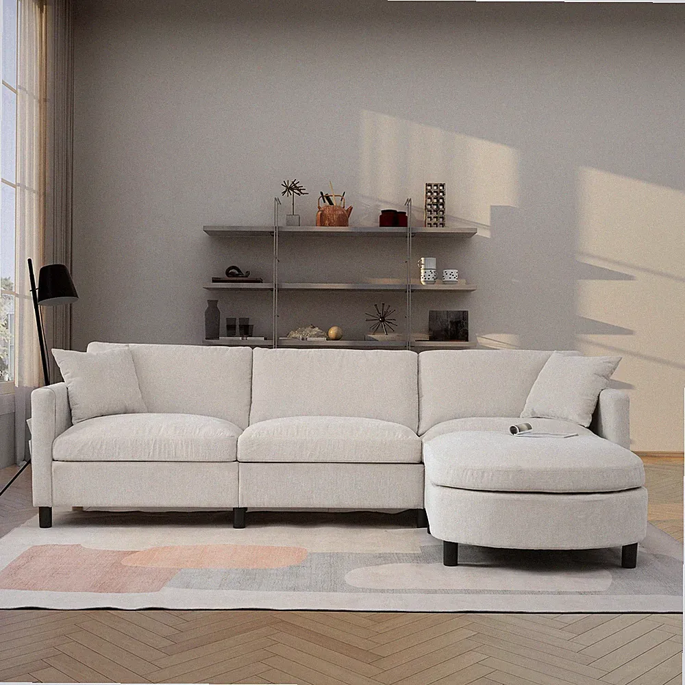 107.87'Sectional Sofa Couch w/1 Ottoman,Seat Cushion and Back Cushion Removabl
