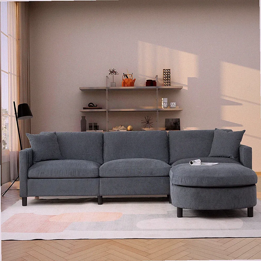107.87'Sectional Sofa Couch w/1 Ottoman,Seat Cushion and Back Cushion Removable
